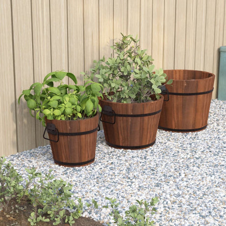 Vidaxx ensemble de jardinières seau en bois 3 pièces en bois de pin massif
