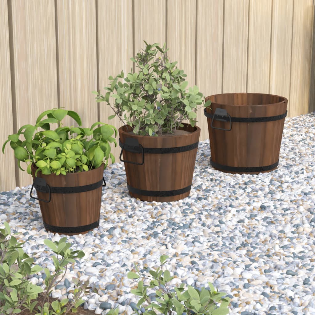 VidaXL Ensemble de jardinières seau en bois 3 pièces en bois de pin massif
