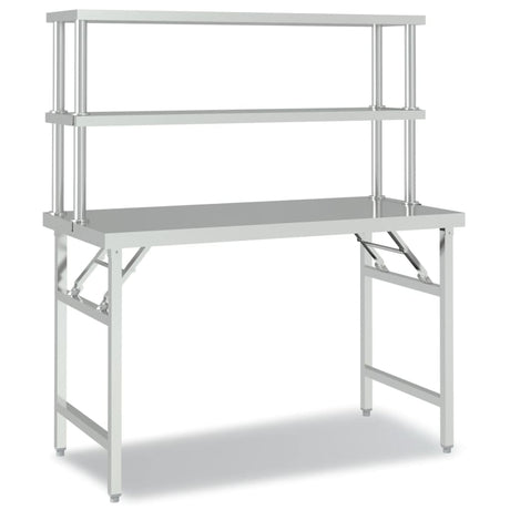VidaXL Table de travail de cuisine avec étagère supérieure 120x60x145 cm acier inoxydable