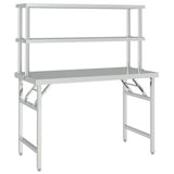 VidaXL Table de travail de cuisine avec étagère supérieure 120x60x145 cm acier inoxydable