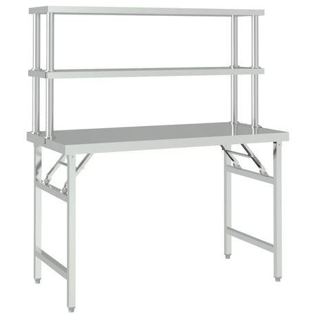 VidaXL Table de travail de cuisine avec étagère supérieure 120x60x145 cm acier inoxydable