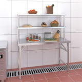 VidaXL Table de travail de cuisine avec étagère supérieure 120x60x145 cm acier inoxydable