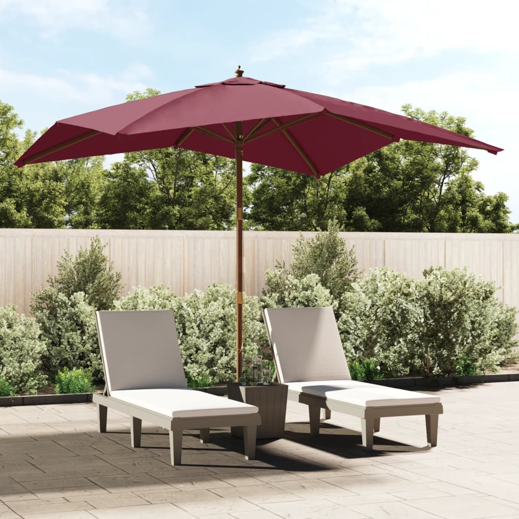 Vidaxl Parasol con poste de madera 300x300x273 cm Burdeos rojo