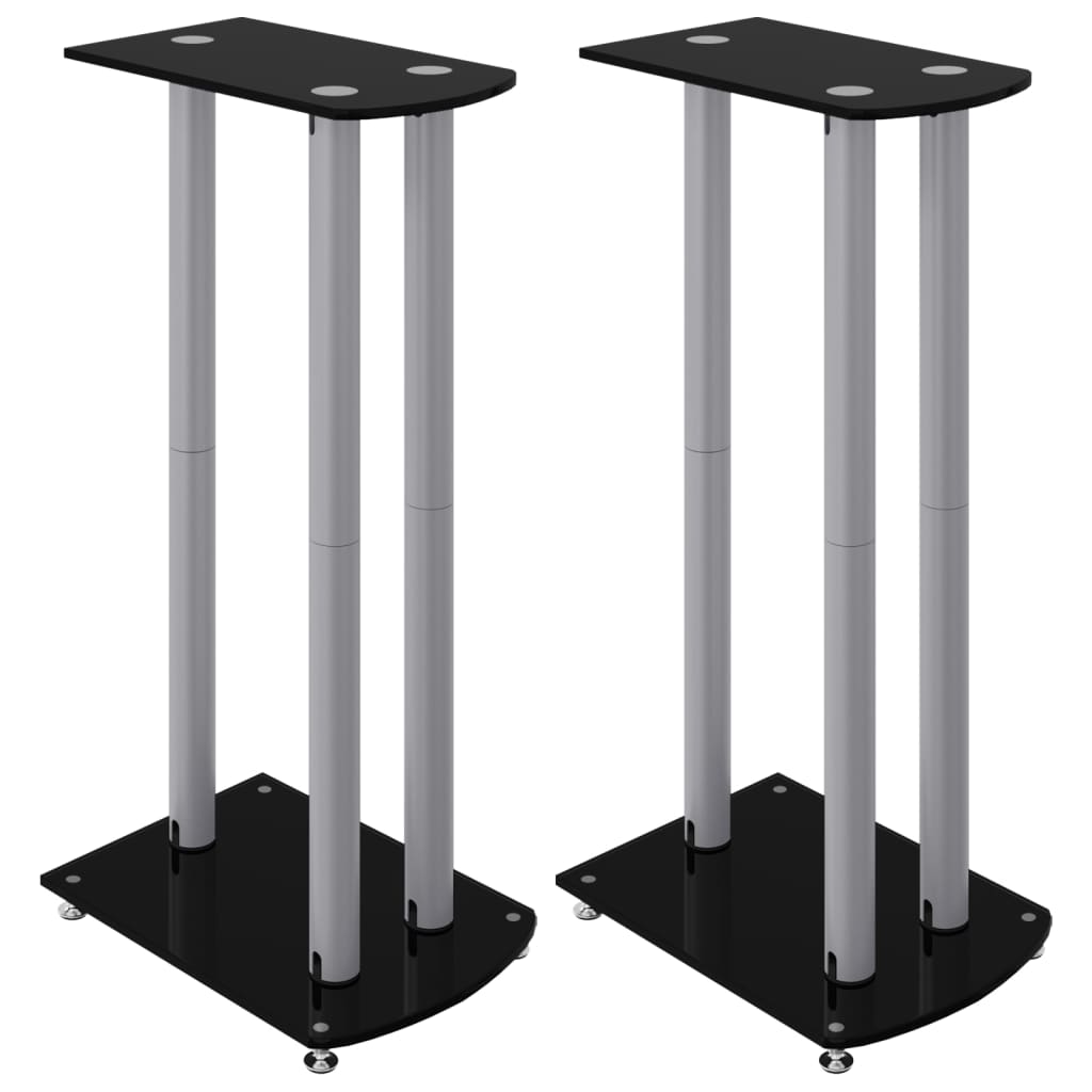 Vidaxl supports d'enceintes 2 pcs 3 piliers verre trempé noir argent