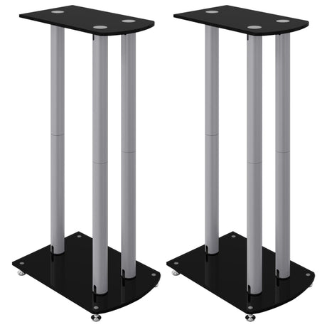 Vidaxl supports d'enceintes 2 pcs 3 piliers verre trempé noir argent