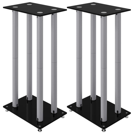 Vidaxl supports d'enceintes 2 pcs 4 piliers verre trempé noir argent