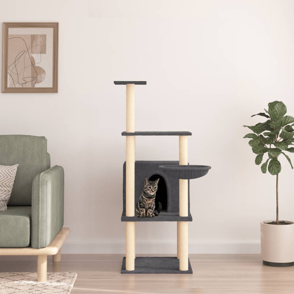 Vidaxl meuble pour chat avec griffoirs en sisal 132 cm gris foncé
