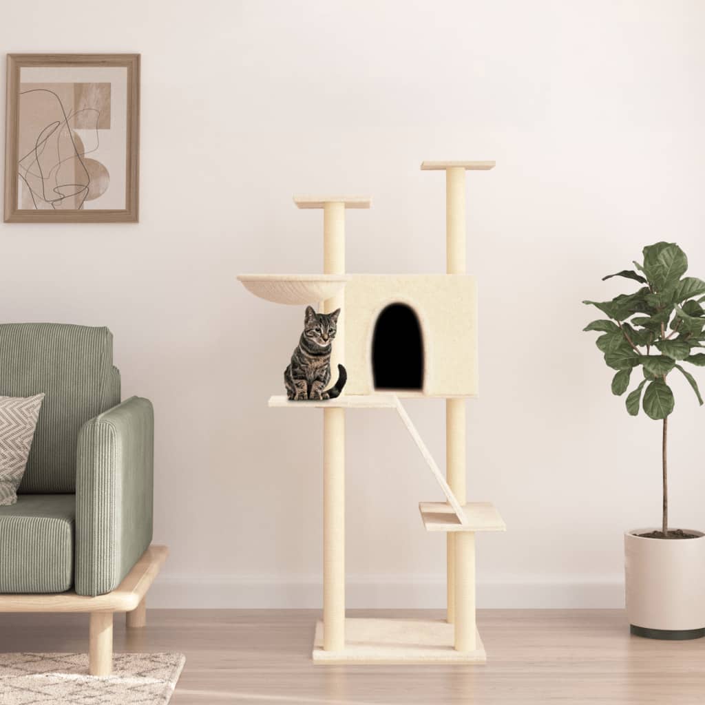 Vidaxl meuble pour chat avec griffoirs en sisal 143 cm couleur crème