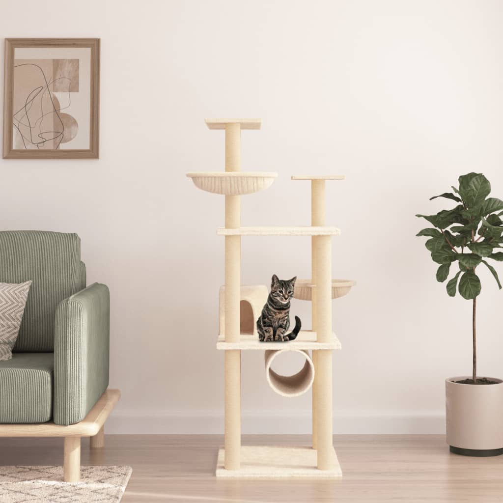 Vidaxl meuble pour chat avec griffoirs en sisal 141 cm couleur crème