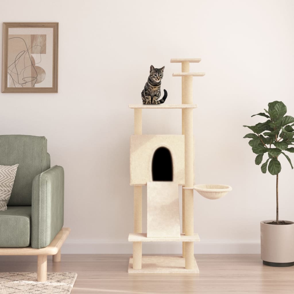Vidaxl meuble pour chat avec griffoirs en sisal 153 cm couleur crème