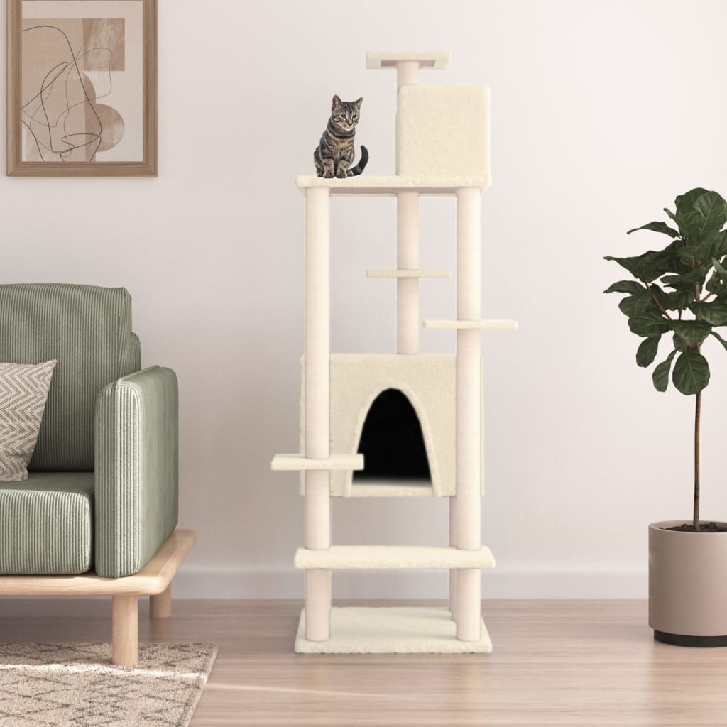 Vidaxl meuble pour chat avec griffoirs en sisal 154 cm couleur crème