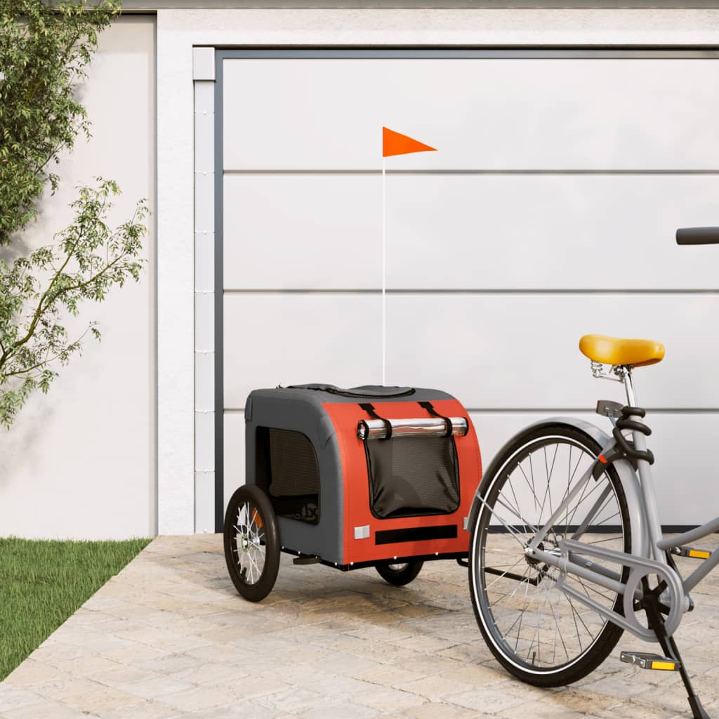 Vidaxl Dog Bike Trailer Oxford Tessuto e ferro arancione e grigio