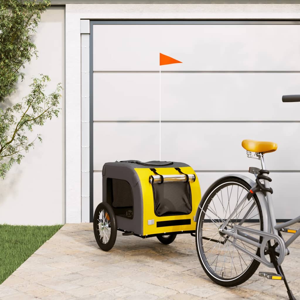 Vidaxl Dog Bike Trailer Oxford Fabric et Fon Jaune et Gray