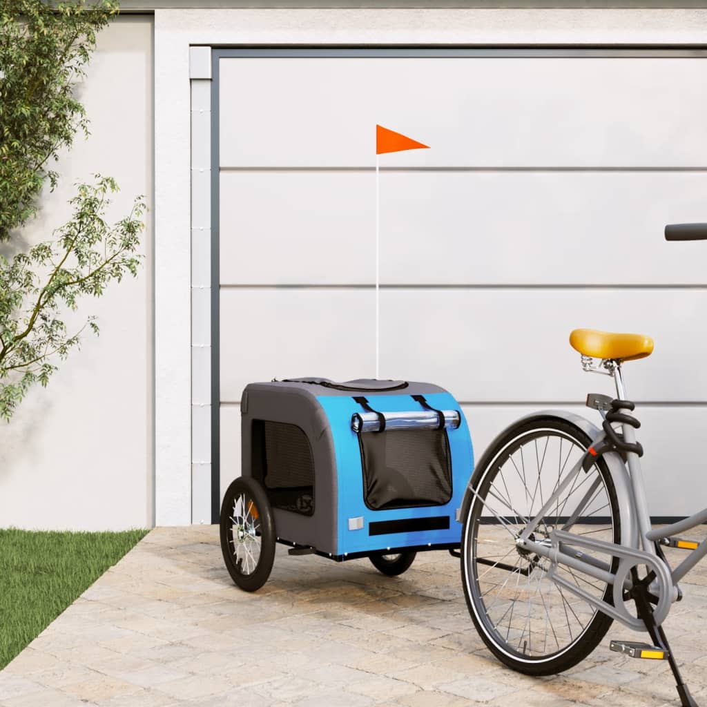 Vidaxl Dog Bike Trailer Oxford Fabric et Fer Bleu et gris