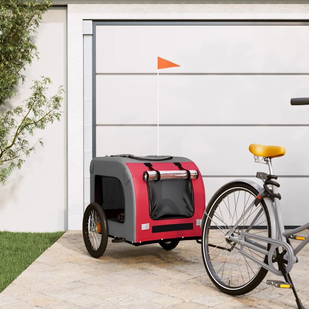 Vidaxl Dog Bike Trailer Oxford Fabric et fer rouge et gris