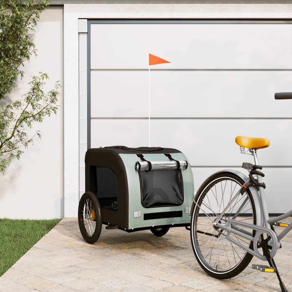 Vidaxl Dog Bike Trailer Oxford Tessuto e ferro grigio e nero