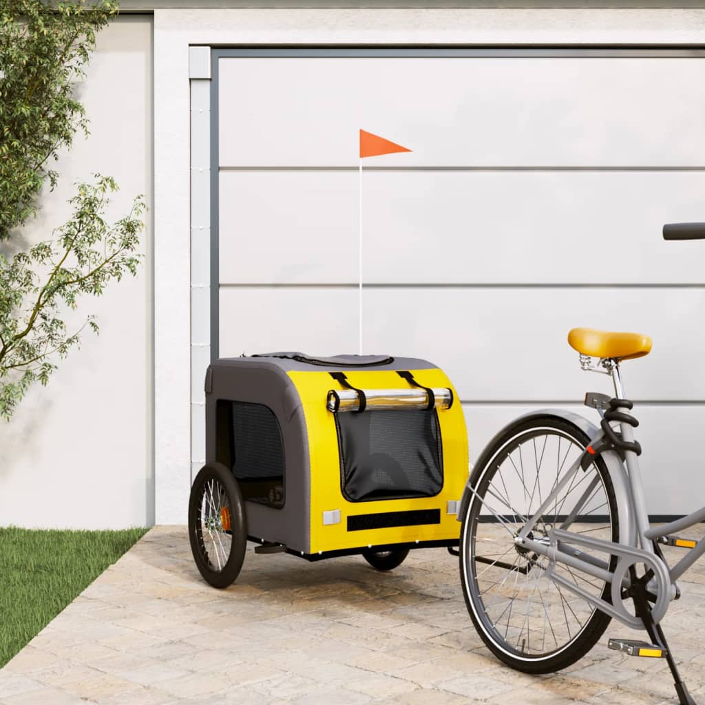 Vidaxl Dog Bike Trailer Oxford Fabric et Fon Jaune et Gray