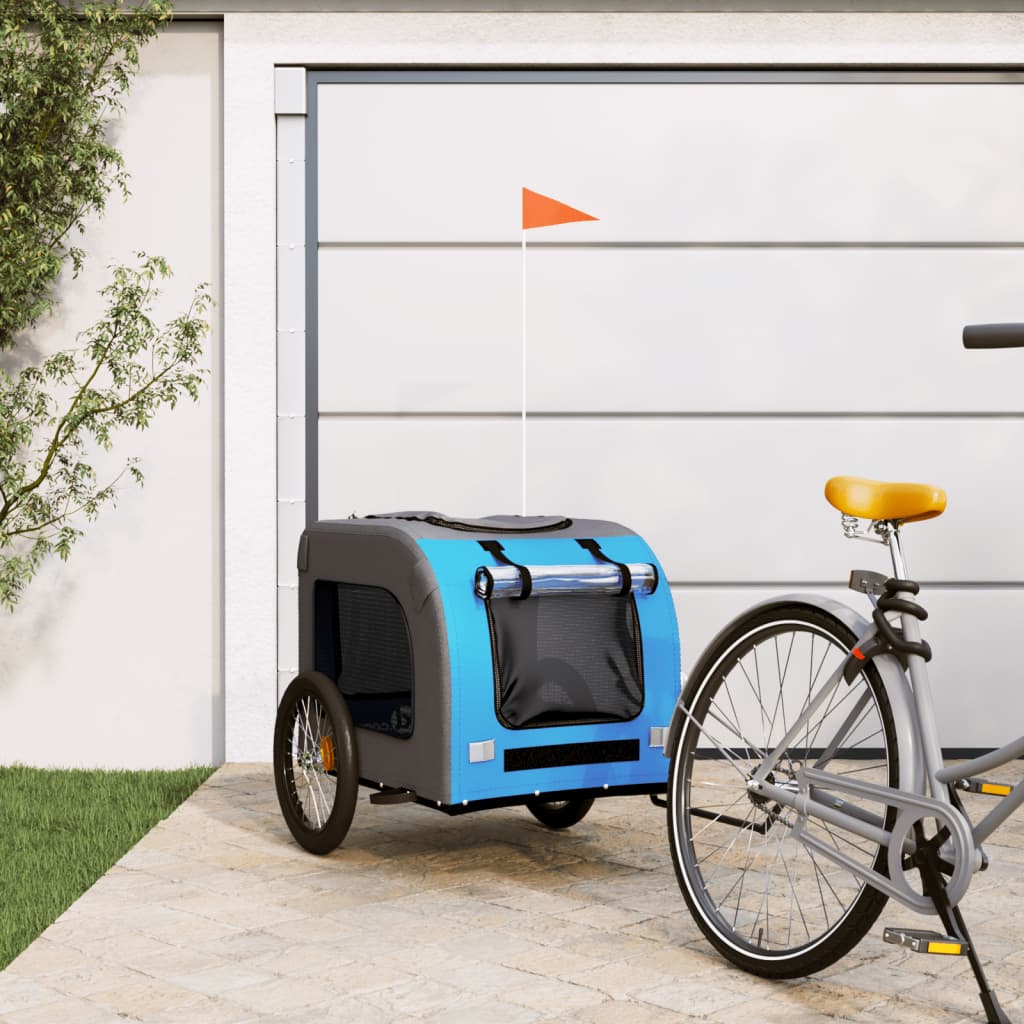 Vidaxl Dog Bike Trailer Oxford Fabric et Fer Bleu et gris