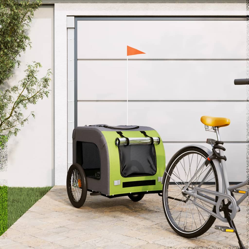 Vidaxl Dog Bike Trailer Oxford Tessuto e ferro verde e grigio