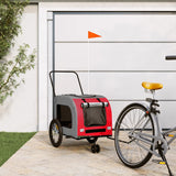 Vidaxl Dog Bike Trailer Oxford Fabric et fer rouge et gris