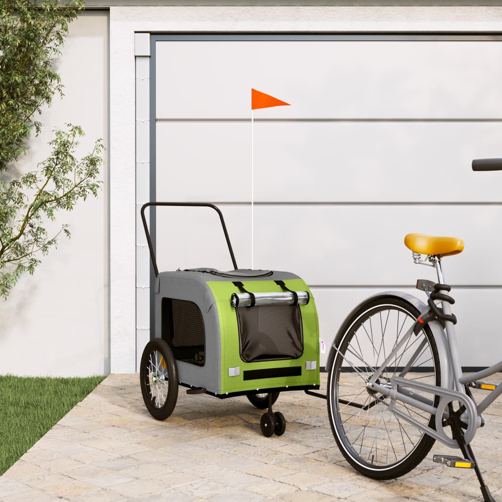 Vidaxl Dog Bike Trailer Oxford Fabric et Green et gris