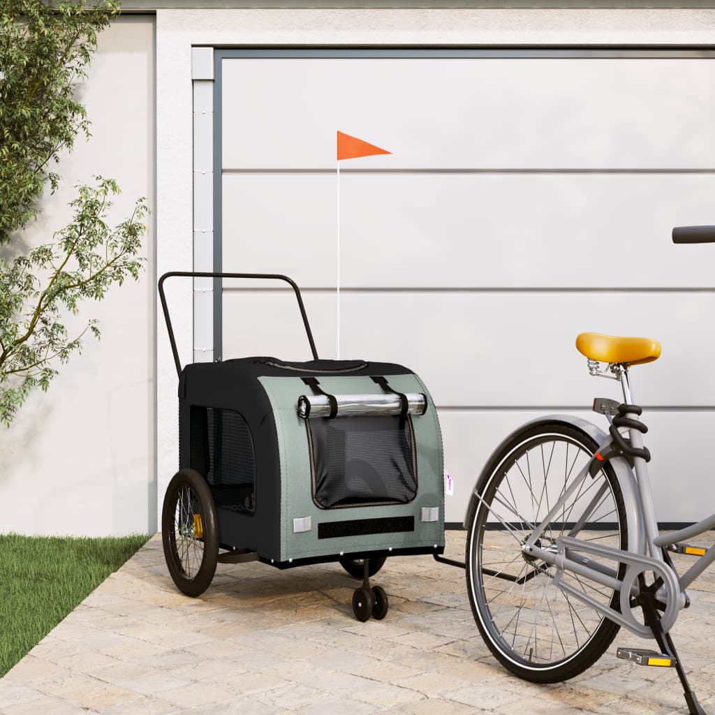 Vidaxl Dog Bike Trailer Oxford Tessuto e ferro nero e grigio