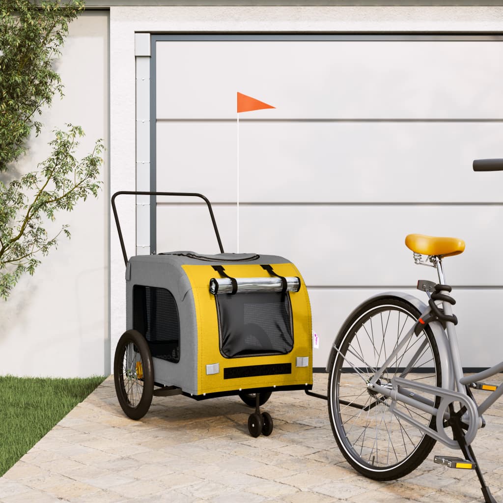 Vidaxl Dog Bike Trailer Oxford Tessuto e ferro giallo e grigio