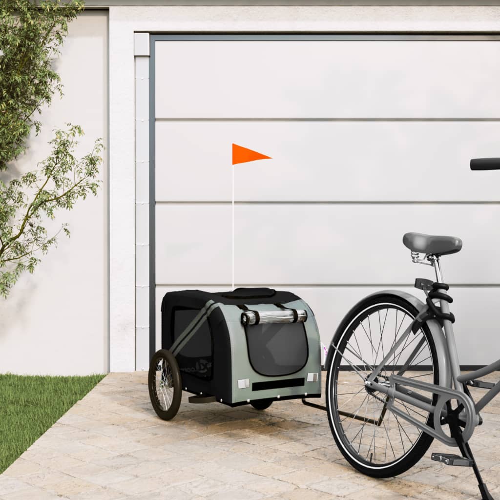 Vidaxl Dog Bike Trailer Oxford Tessuto e ferro nero e grigio