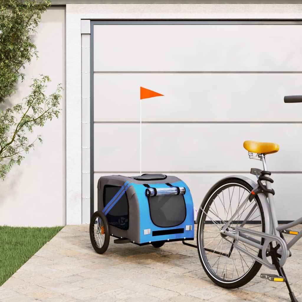 Vidaxl Dog Bike Trailer Oxford Tessuto e blu di ferro e grigio