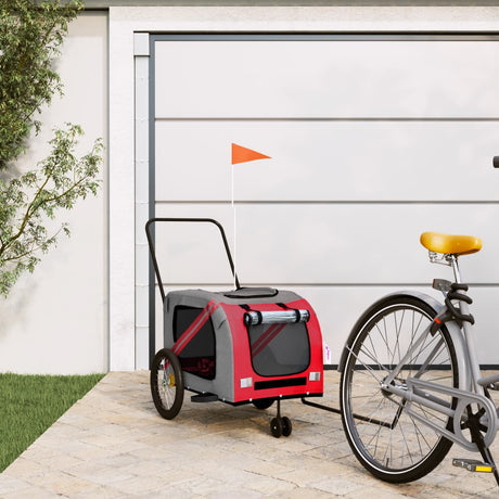 Vidaxl Dog Bike Trailer Oxford Fabric et fer rouge et gris