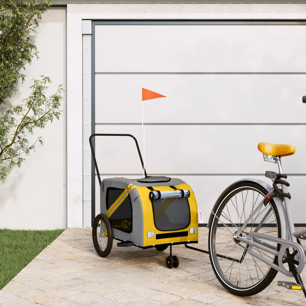 Vidaxl Dog Bike Trailer Oxford Fabric et Fon Jaune et Gray