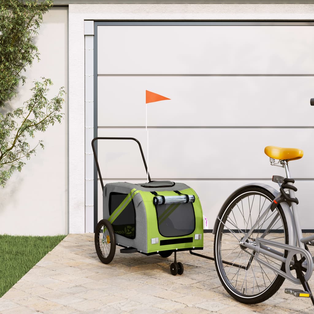 Vidaxl Dog Bike Trailer Oxford Tessuto e ferro verde e grigio