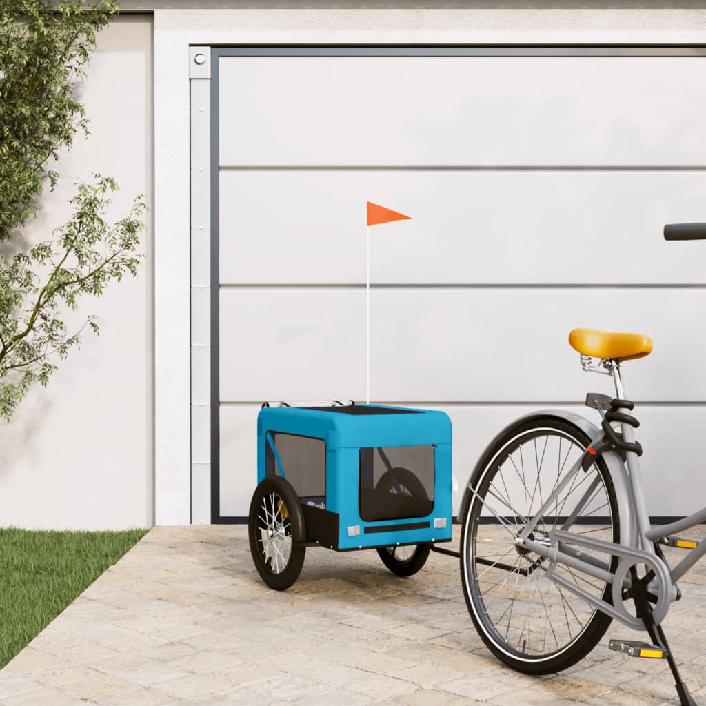 Vidaxl Dog Bike Trailer Oxford Fabric and Iron Blue and Black