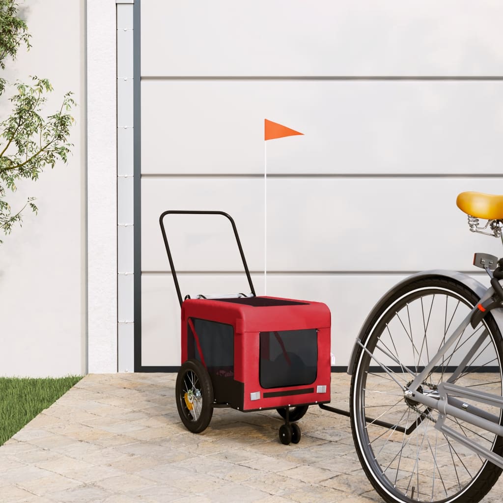 Vidaxl Dog Bike Trailer Oxford a železnou červenou a černou