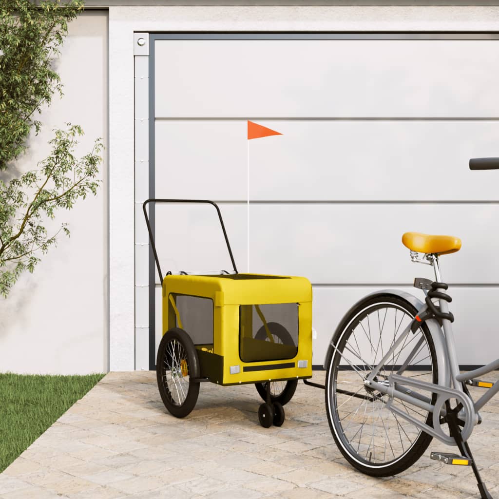 Vidaxl Dog Bike Trailer Oxford Fabric et Fon Jaune et noir