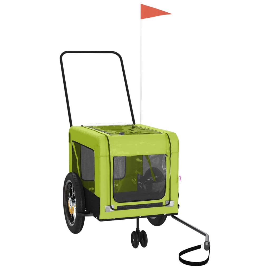 Vidaxl Dog Bike Trailer Oxford Tessuto e ferro verde e nero