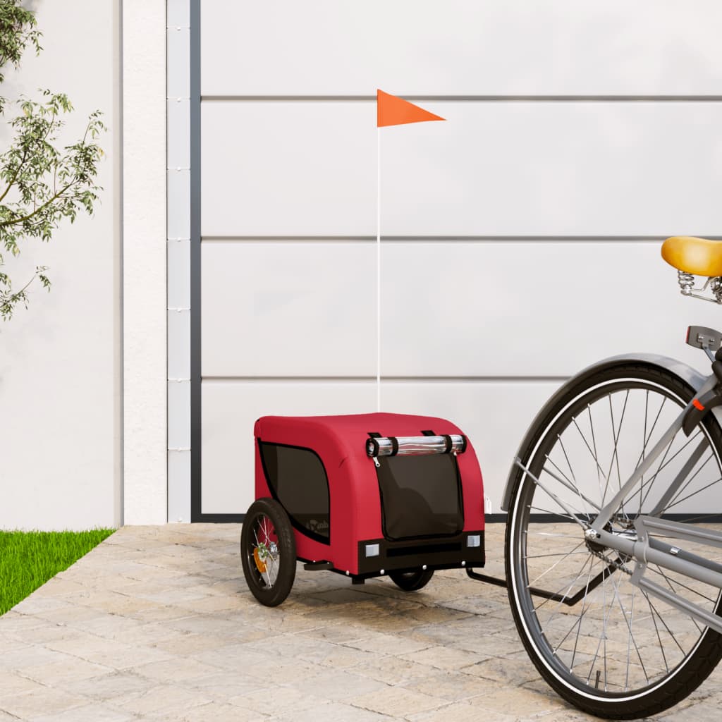 Vidaxl Dog Bike Trailer Oxford Tessuto e ferro rosso e nero