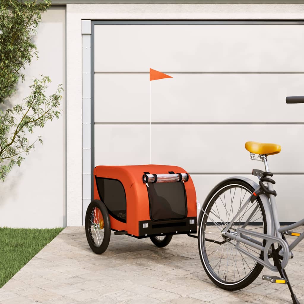 Vidaxl Dog Bike Trailer Oxford Fabric and Iron Orange and Black