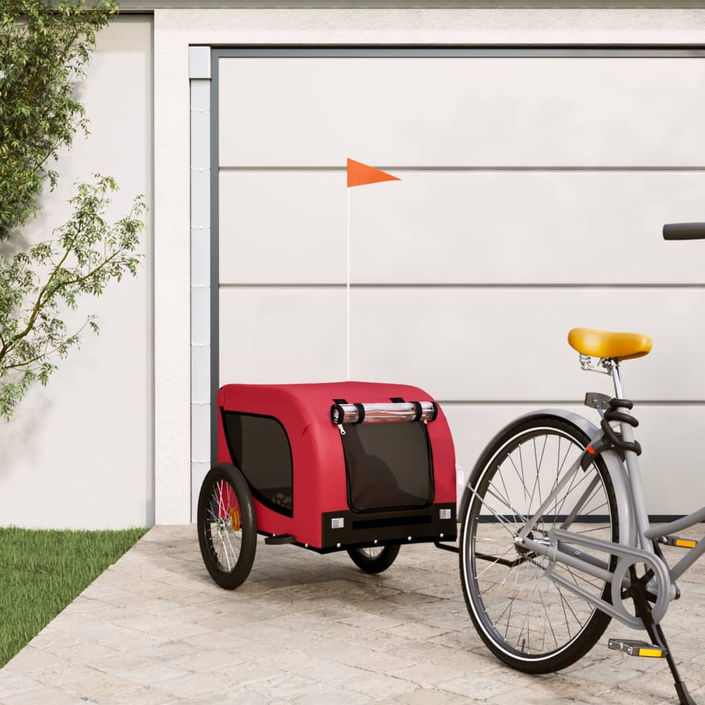 Vidaxl Dog Bike Trailer Oxford Tessuto e ferro rosso e nero