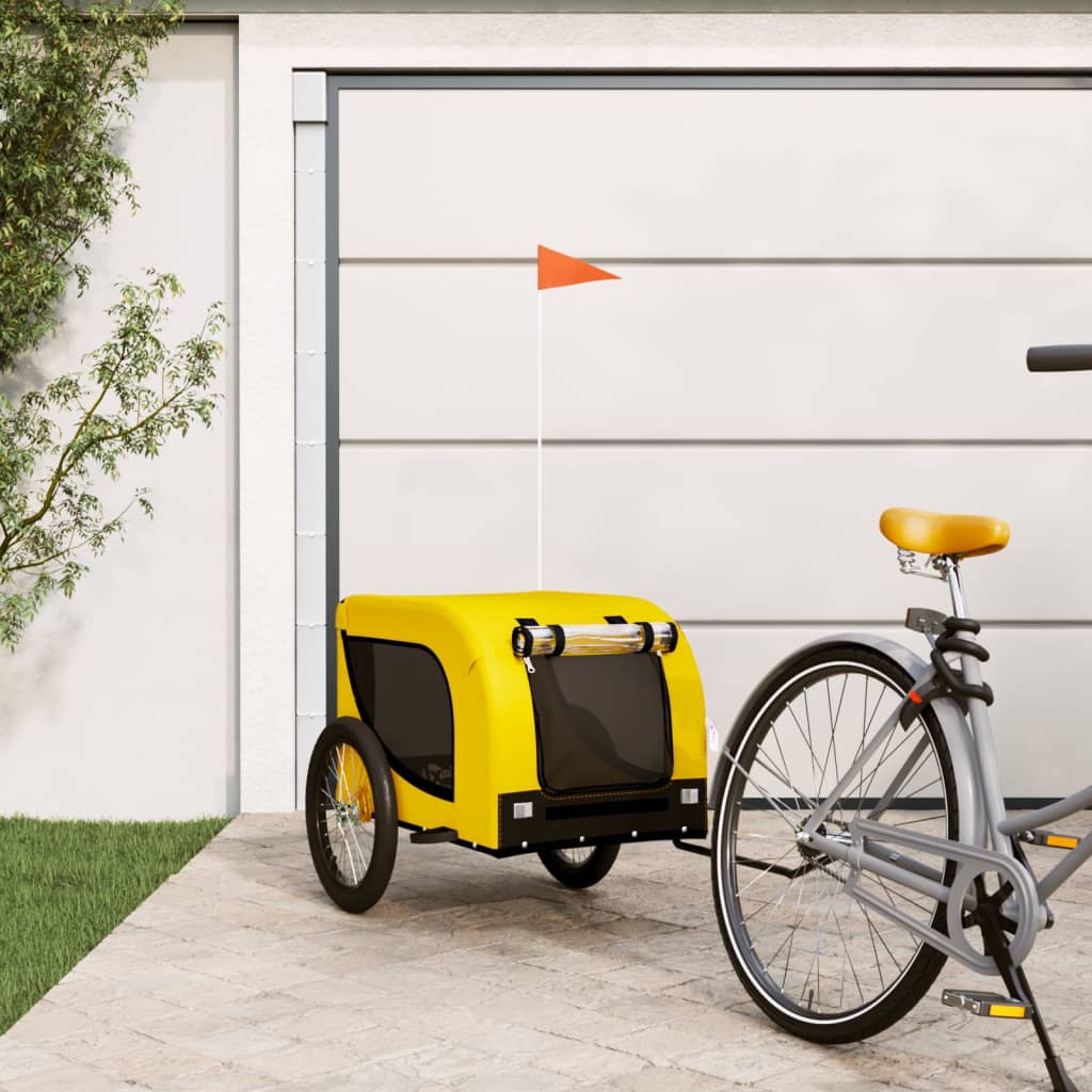 Vidaxl Dog Bike Trailer Oxford Fabric et Fon Jaune et noir