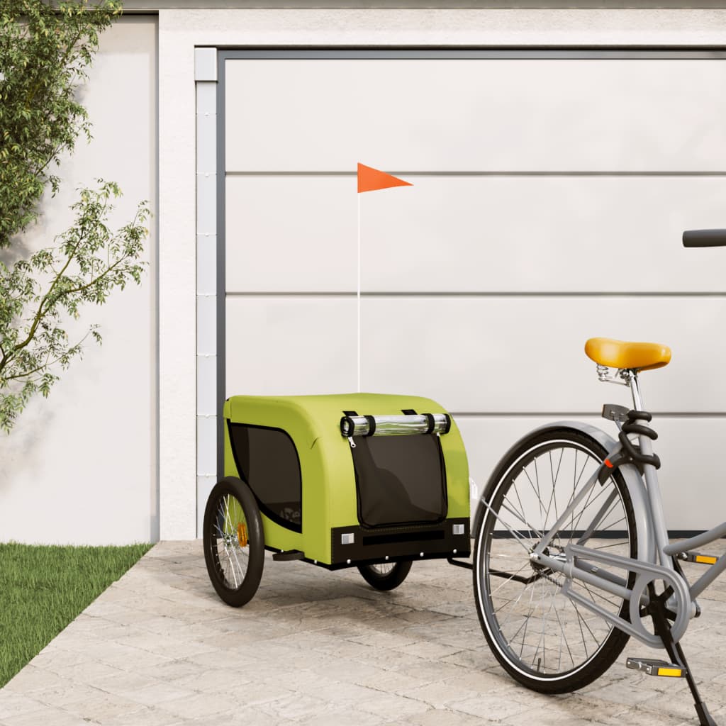 Vidaxl Dog Bike Trailer Oxford Tessuto e ferro verde e nero