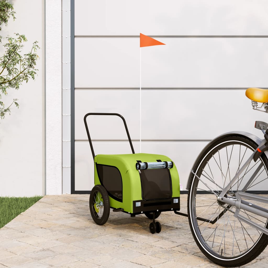 Vidaxl Dog Bike Trailer Oxford Tessuto e ferro verde e nero