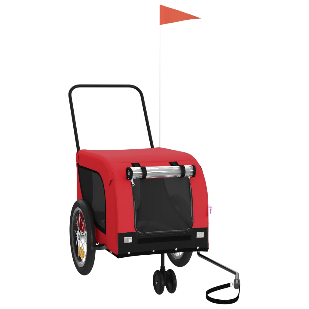 Vidaxl Dog Bike Trailer Oxford Tessuto e ferro rosso e nero