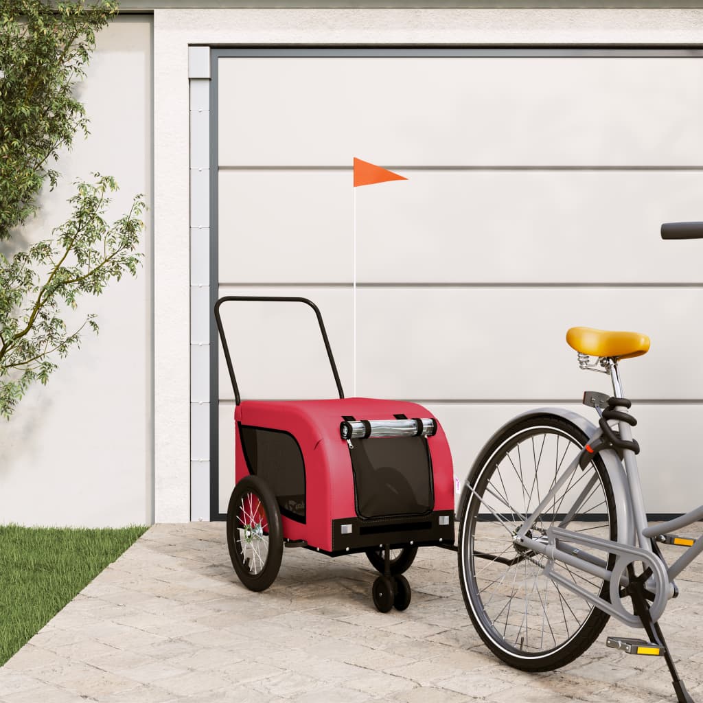 Vidaxl hondenfietstrailer oxford stof en ijzer rood en zwart