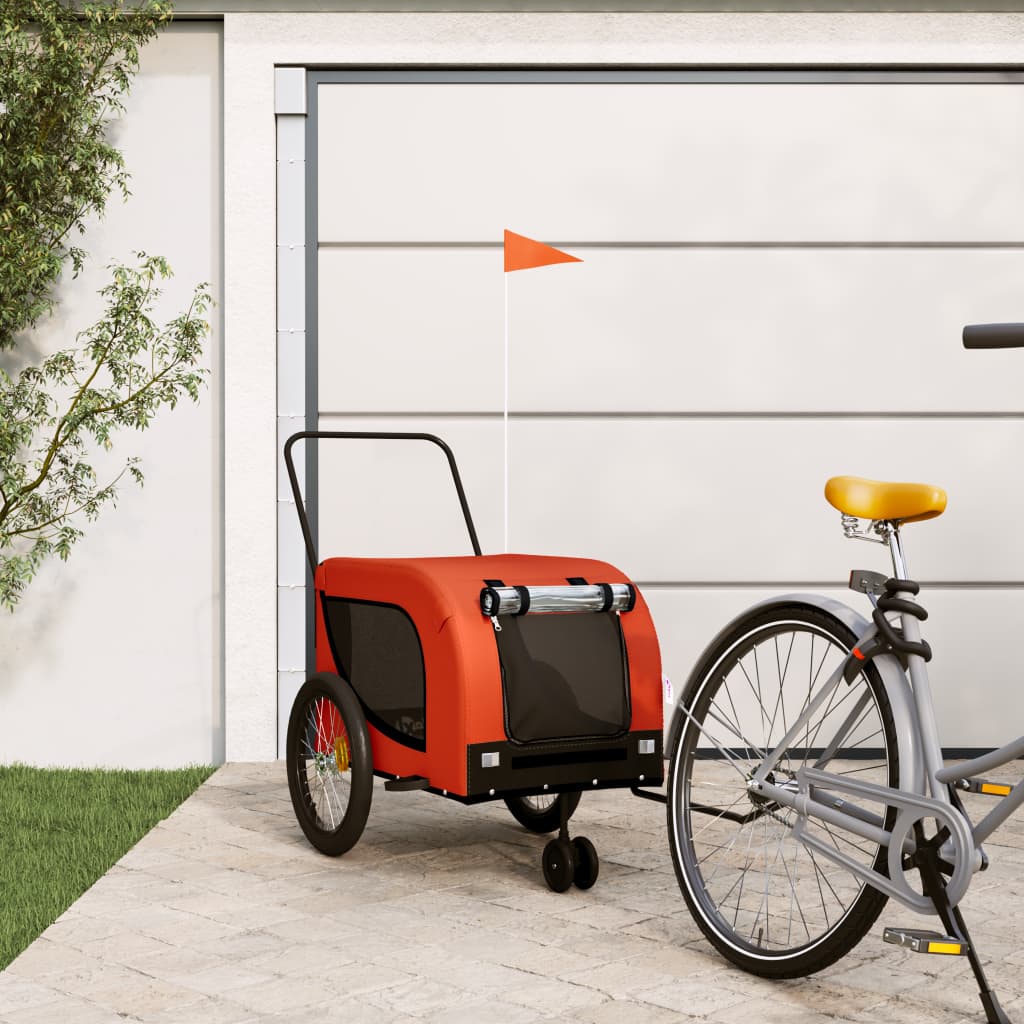 Vidaxl Dog Bike Trailer Oxford Fabric et Iron Orange and Black