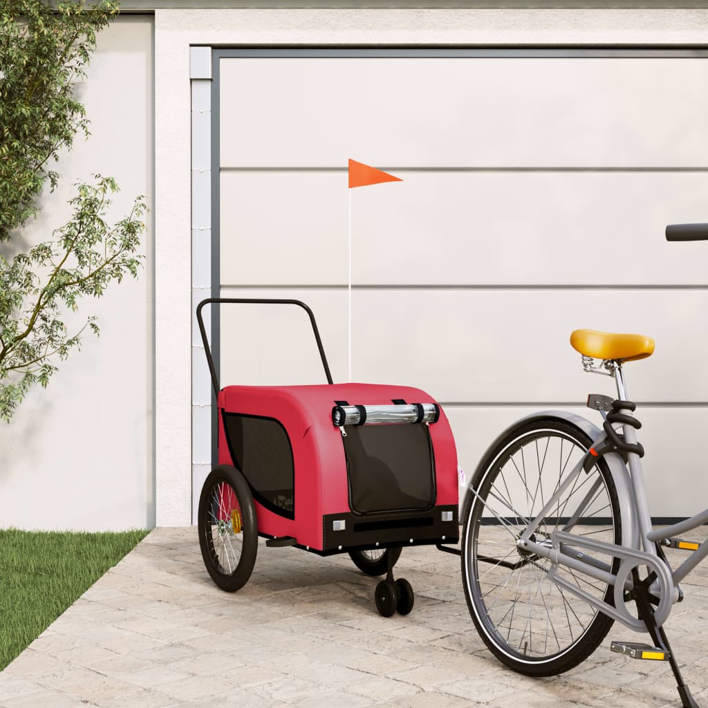 Vidaxl Dog Bike Trailer Oxford Tessuto e ferro rosso e nero