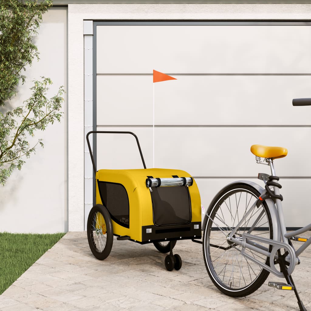 Vidaxl Dog Bike Trailer Oxford Fabric et Fon Jaune et noir