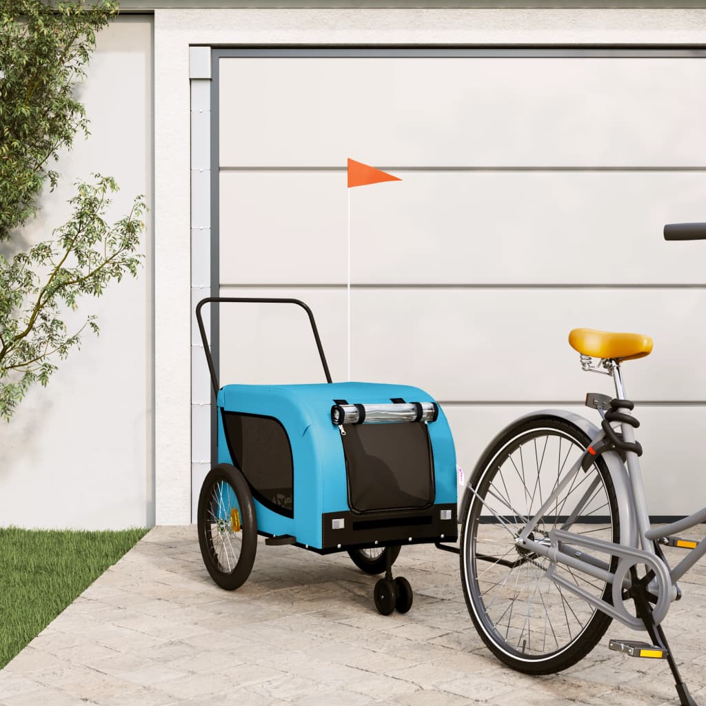 Vidaxl Dog Bike Trailer Oxford Tessuto e blu di ferro e nero