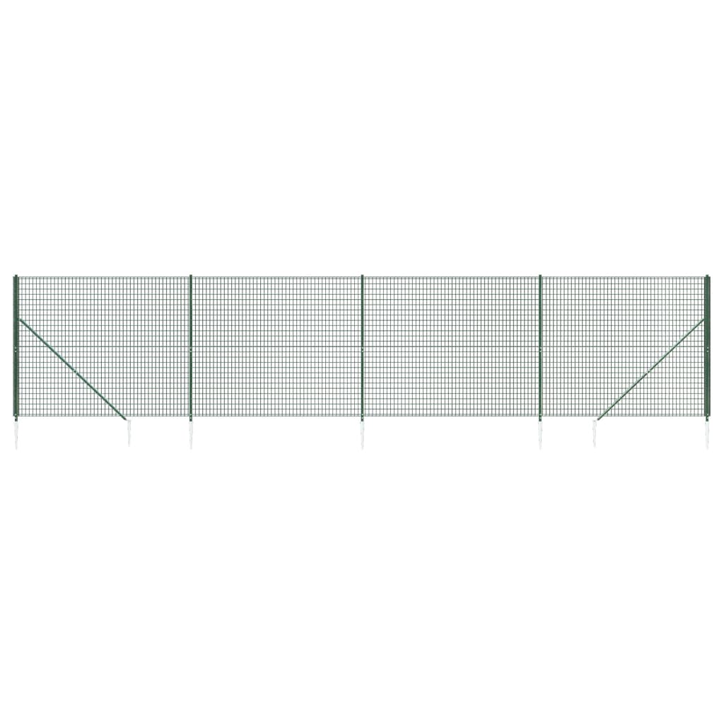 Vidaxl wire mesh fet with ground anchors 1.6x10 m green