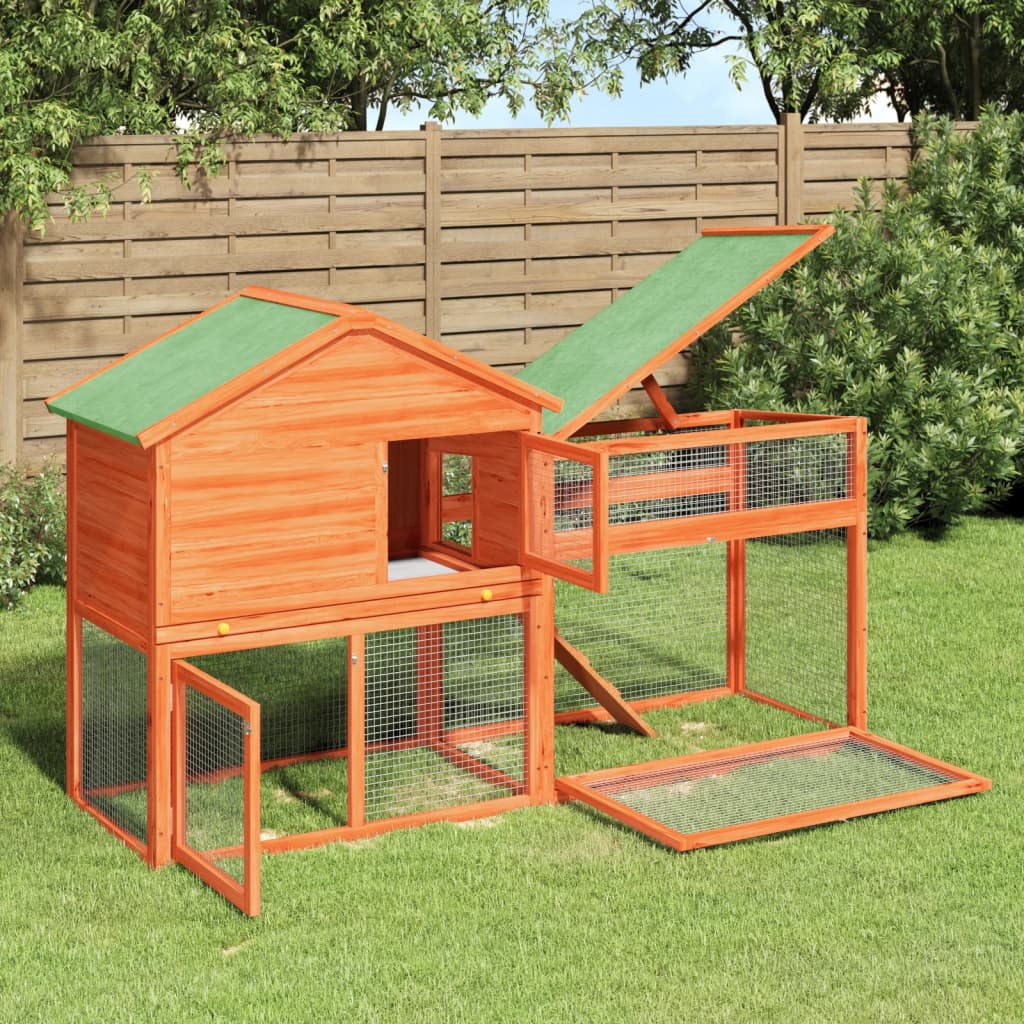 Clapier à lapin Vidaxx 185,5x60,5x109,5 cm bois de pin massif marron